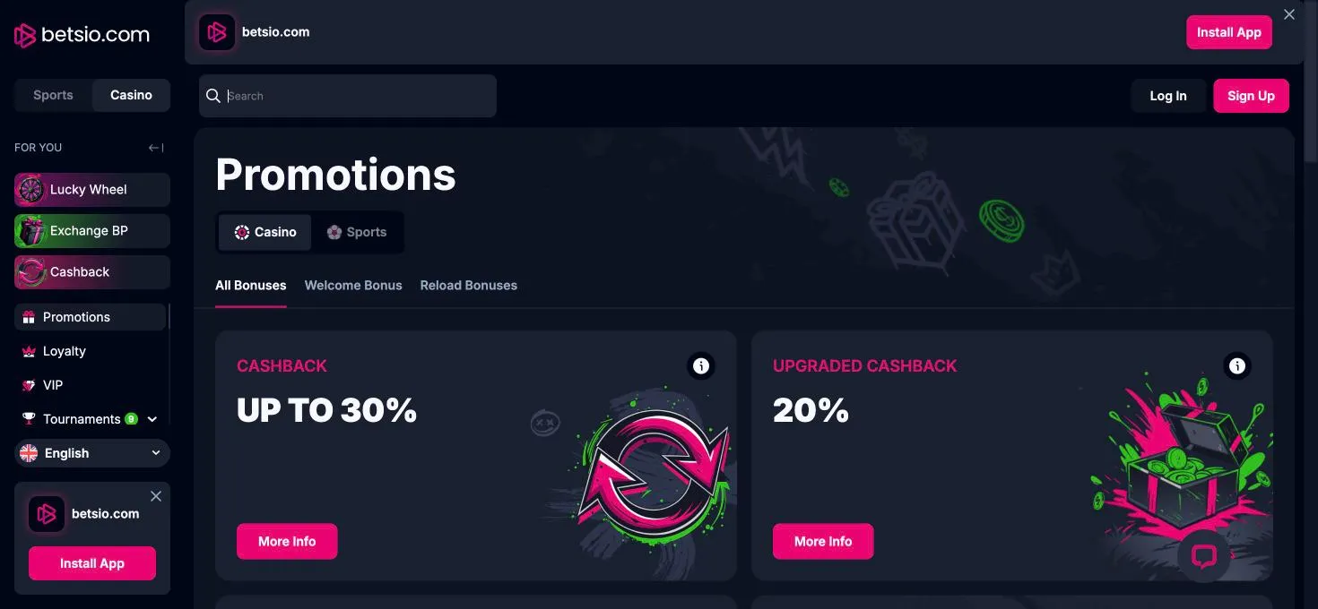 Betsio promoções com o pacote de boas-vindas, cashback e recargas