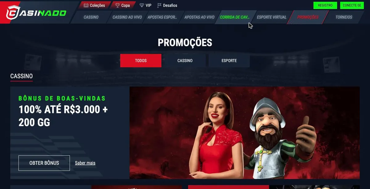 Casinado bônus - botões Obter bônus e Saber mais da boas-vindas