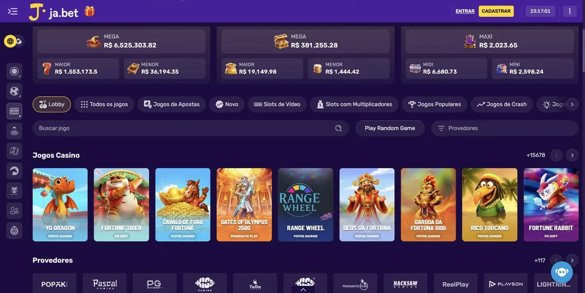 Jabet cassino - lobby com Fortune Tiger, jackpots e mais de 15.678 jogos