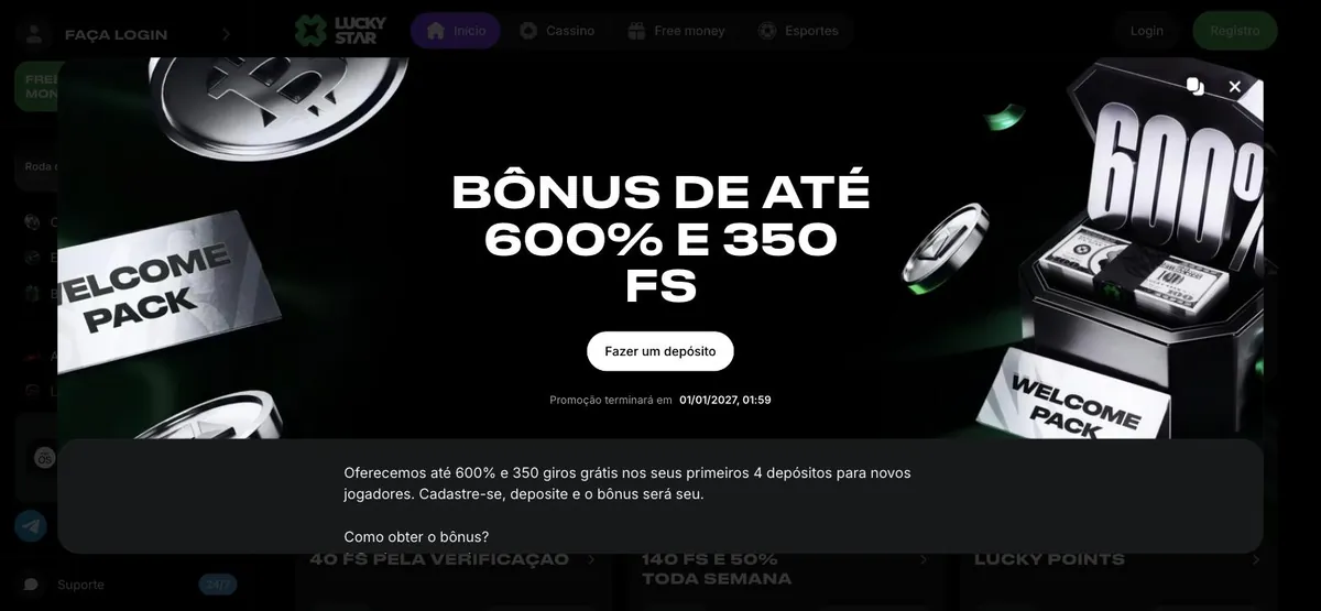 LuckyStar código promocional - cartão do bônus de boas-vindas do LuckyStar casino