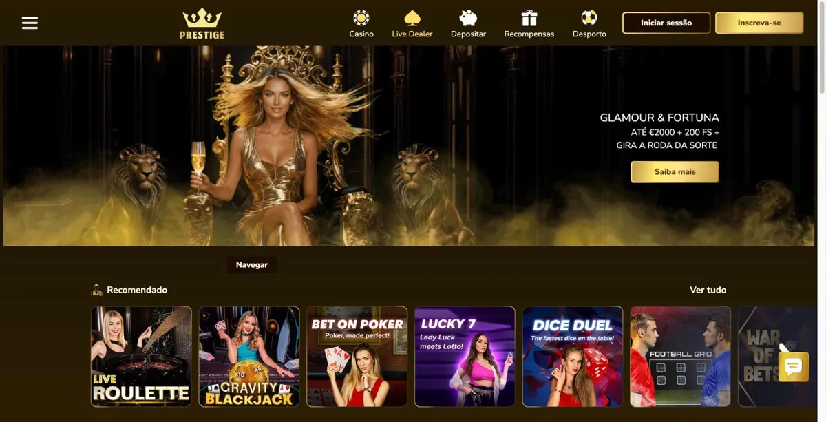 Prestige cassino ao vivo com roleta, blackjack e game shows