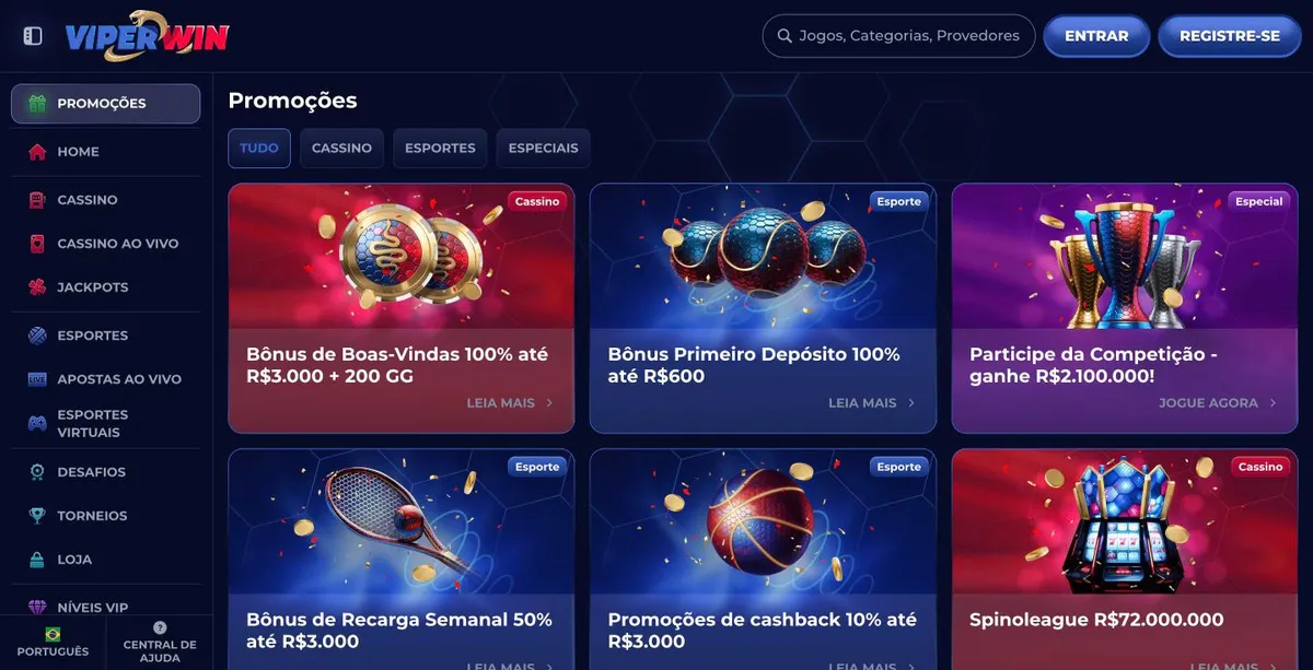 ViperWin bônus e promoções - boas-vindas, esportes, cashback e Spinoleague